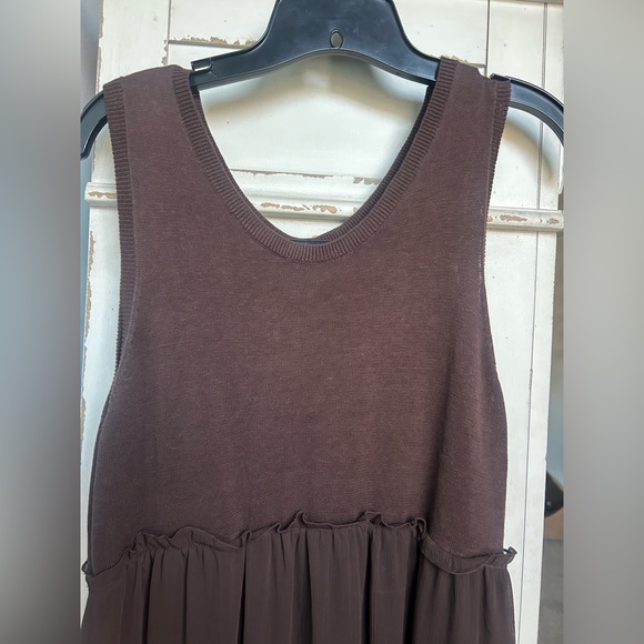 Y2K DIALOGUE Chocolate Brown Sleeveless Silk Blend Mixed Media Midi Dress | Sz M - Picture 7 of 11